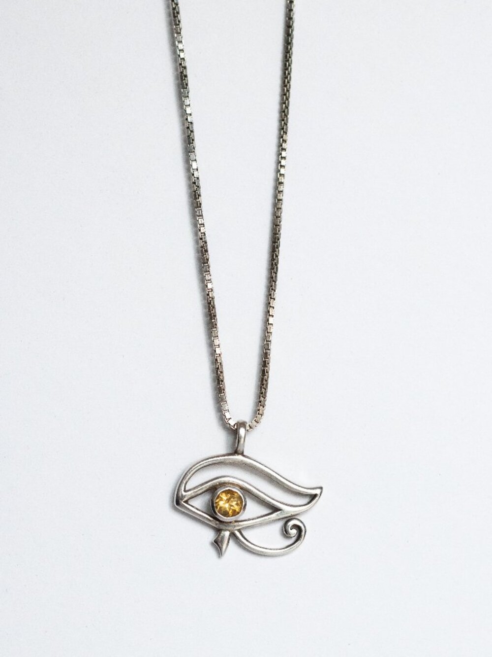 Citrine Eye of Horus Amulet Pendant .925 Sterling Silver Eye of Ra Necklace